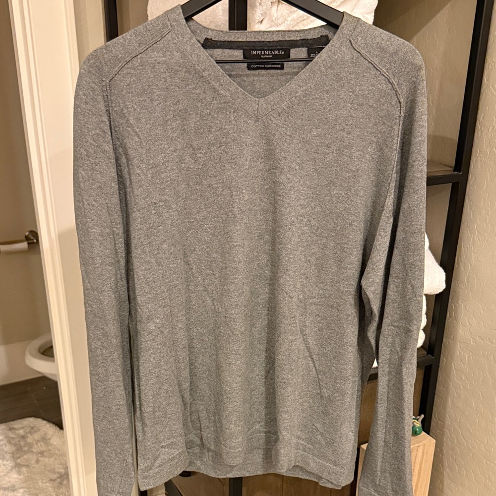 Impressions Men's V-Neck Sweater in Gray